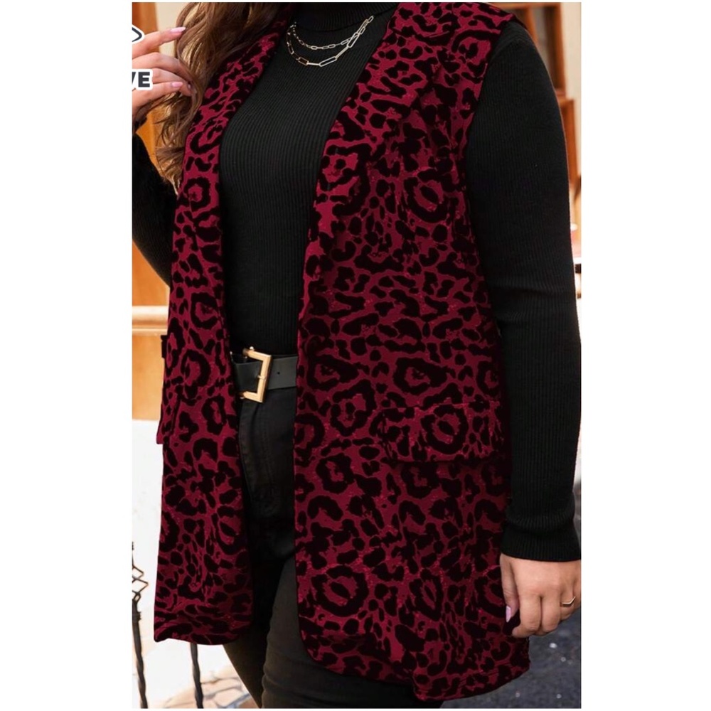 Plus Leopard Print Pocket Button up Vest - Picture 2 of 9